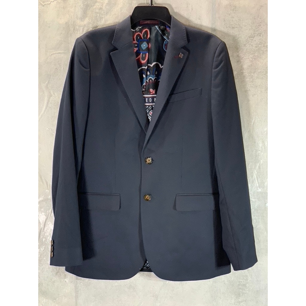Ted Baker Men's Navy Hemsby Slim-Fit Textured Two-Button Suit Jacket Sz 3(Us38)